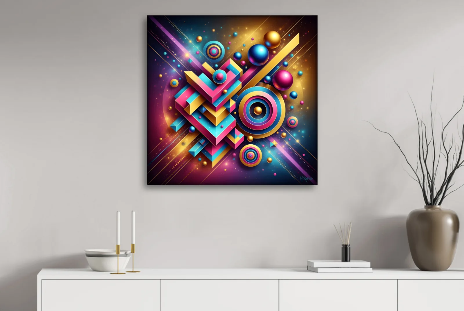 Geometric Encounter – uniek Liquid Gloss® kunstwerk nr. 0353 van MikoArt — afbeelding 2