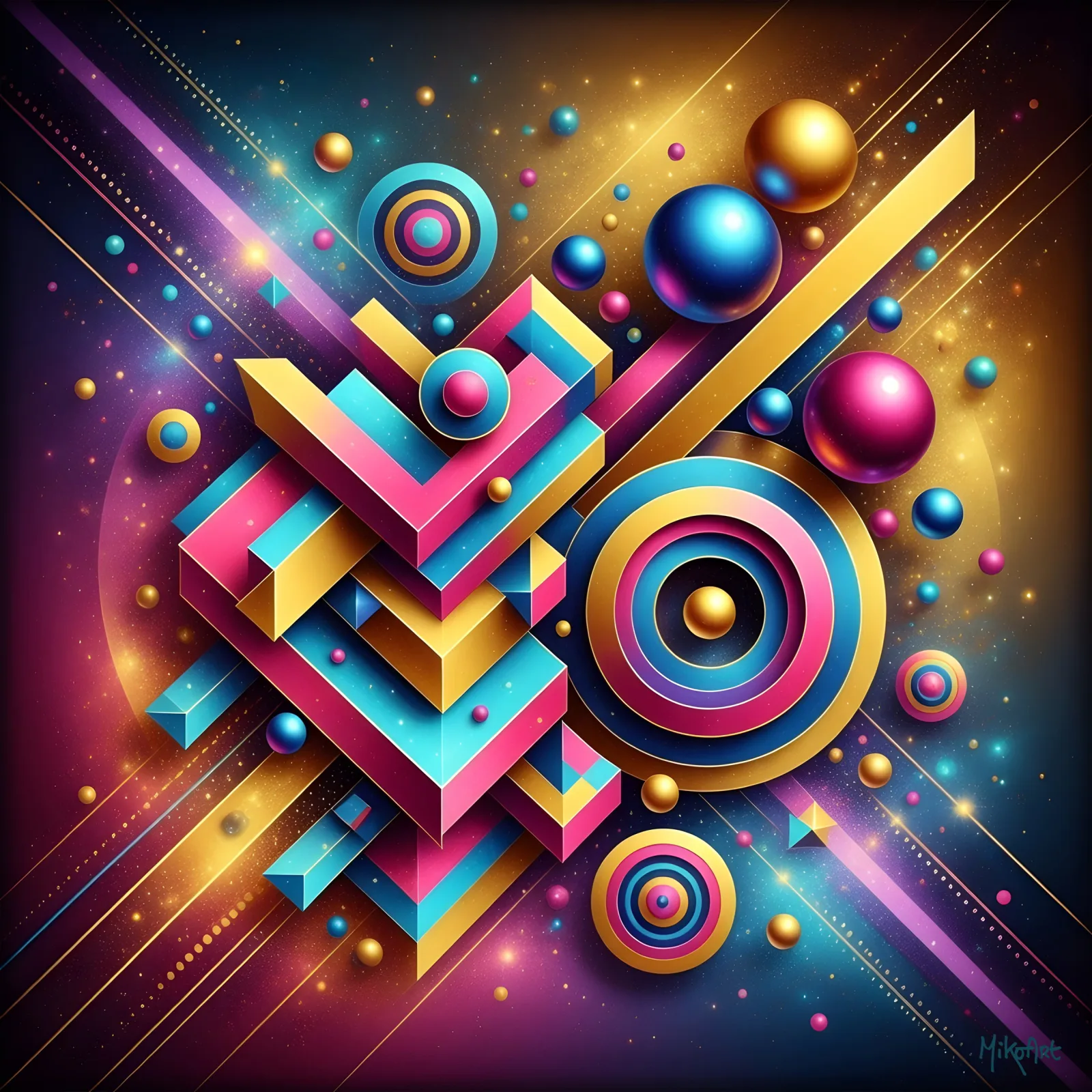 Geometric Encounter – uniek Liquid Gloss® kunstwerk nr. 0353 van MikoArt
