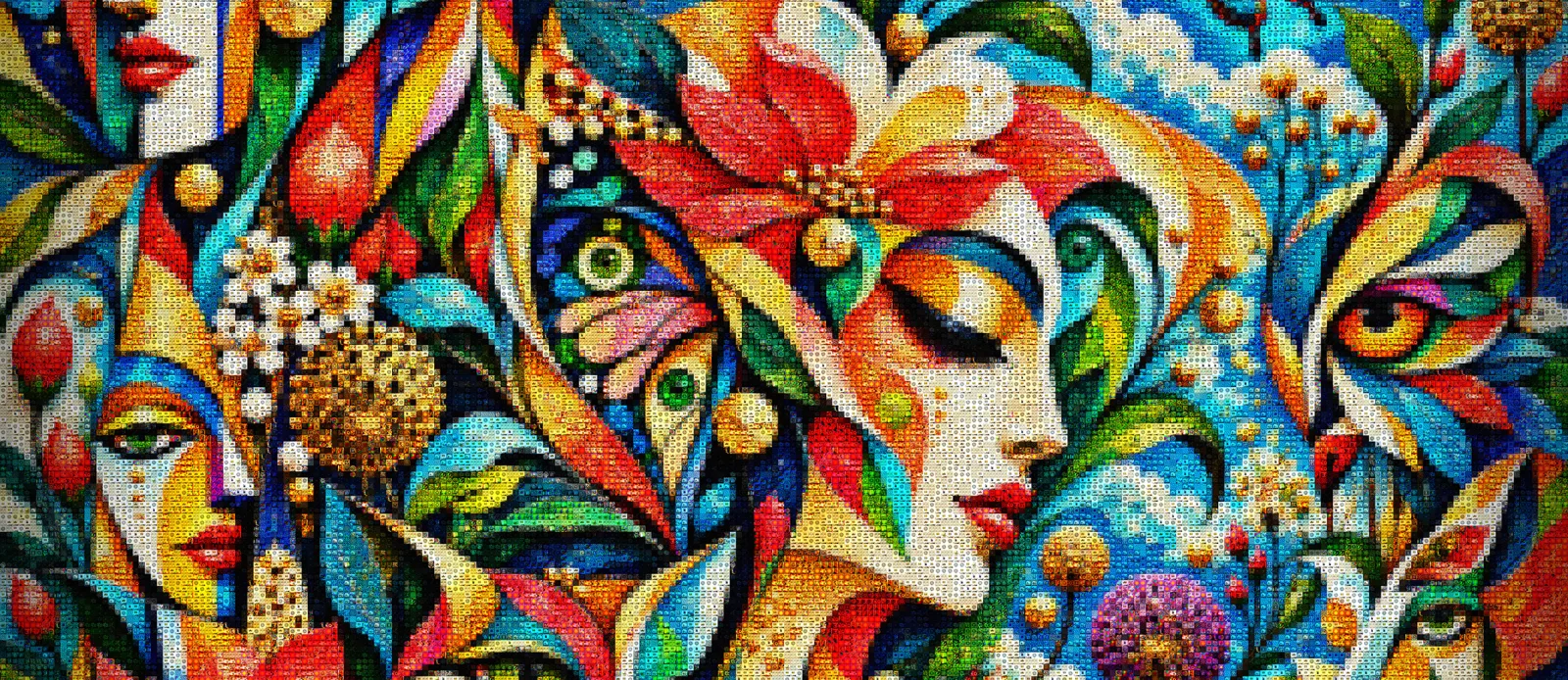 Symbiosis of Life 4, kleurrijk fotomozaïek van mens, dier en natuur door MikoArt — afbeelding 2